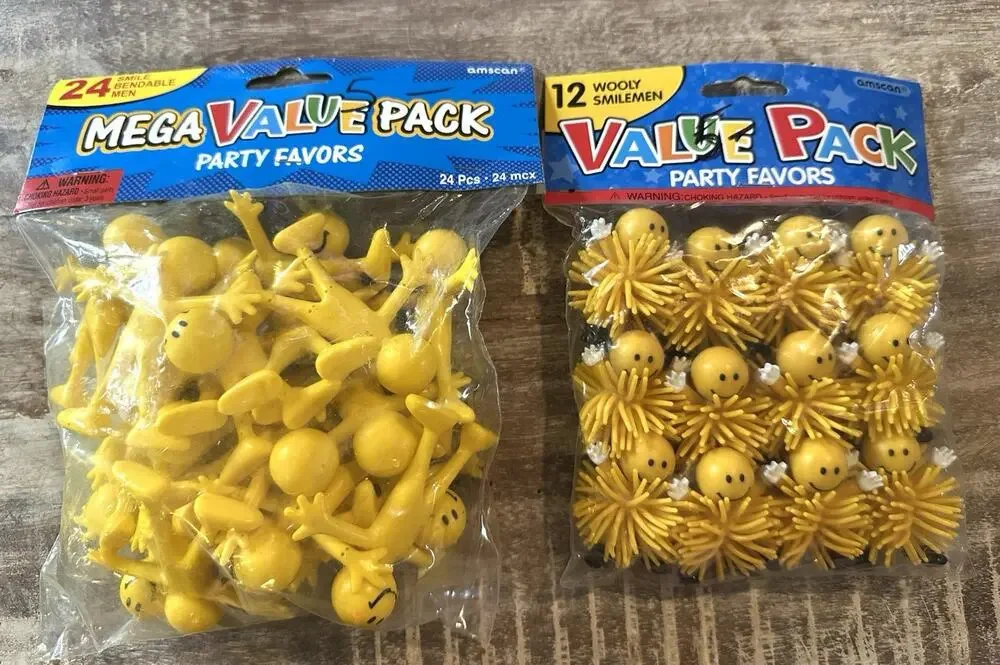 Vintage Amscan 2000's Y2K Party Supplies Yellow Smiley Face Figures 36 Total